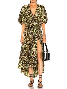 NWT Ganni Bijou Wrap Dress Minion Yellow sz 36/S $315